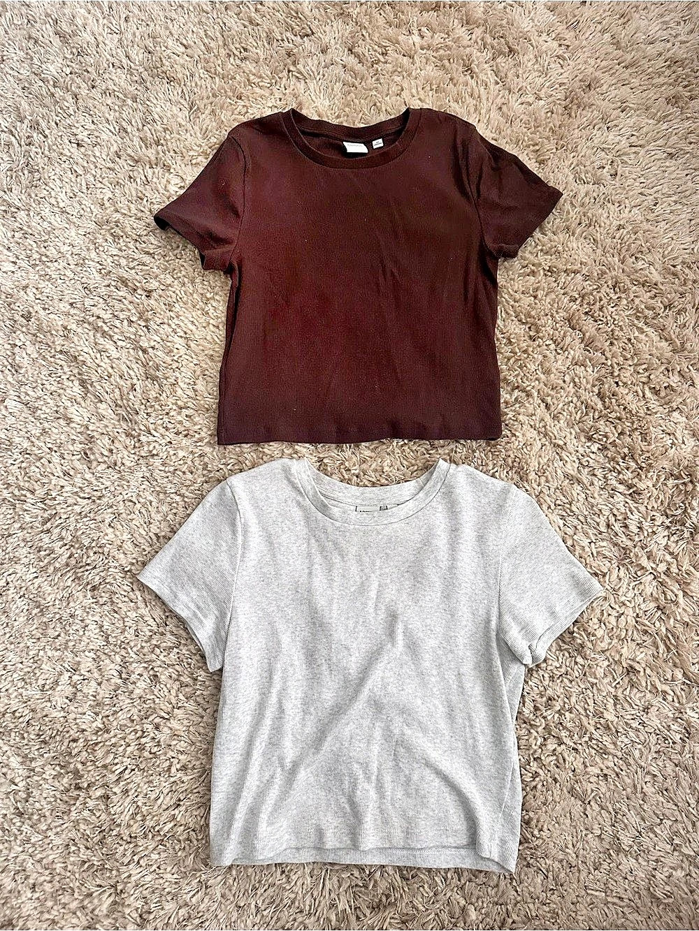 Aritzia HomeStretch Rib Cropped T-Shirt -Shirts Brown & Gray Medium